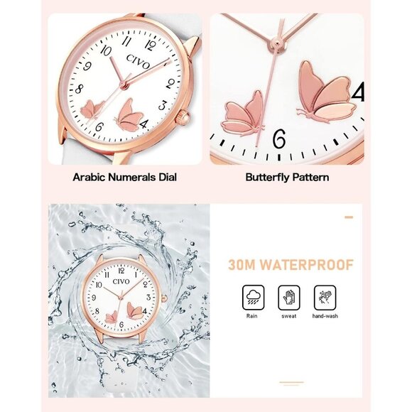 CIVO Women's Analog Quartz Watch, Waterproof Leather Strap Elegant Dress Watch - Picture 5 of 9